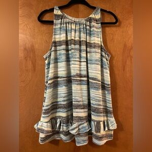 Striped Ruffle-Hem Sleeveless Top - Blue, Green, Gray XL Cupio Brand
